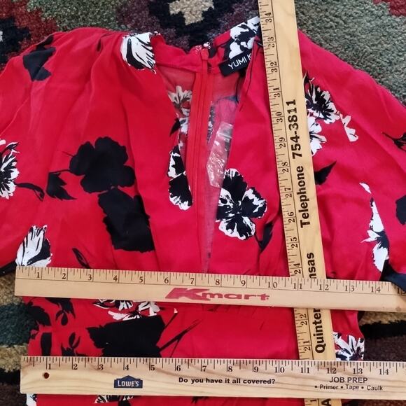 Yumi Kim NWT Shore Thing Tango Red Black Floral Mini Plunge Dress XS MSRP $238 - Picture 6 of 14